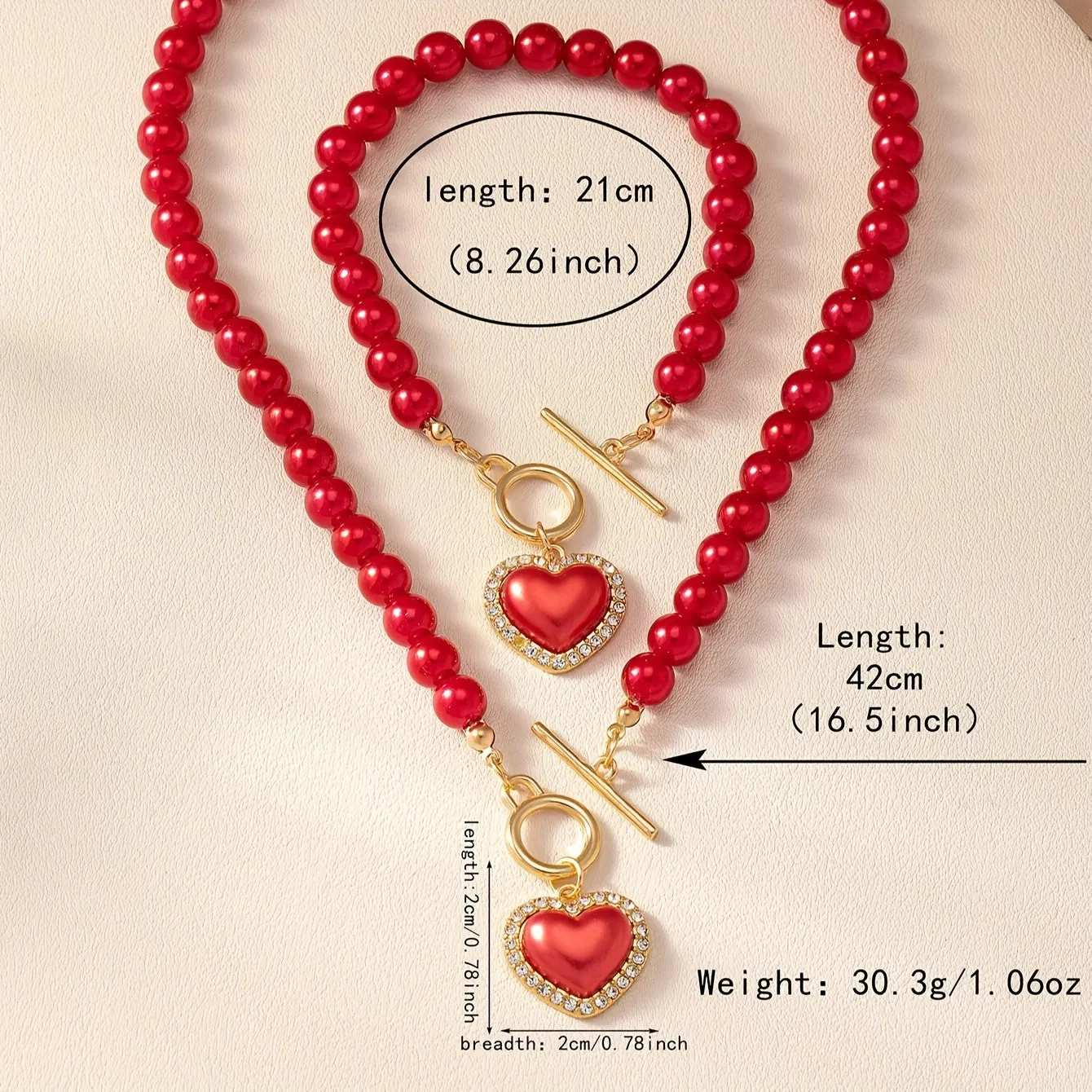 1 Set Of Timeless And Stylish Imitation Pearl Beaded Necklace Heart Shaped Pendant Necklace And Bracelet Jewelry Set For Women Valentine's Day