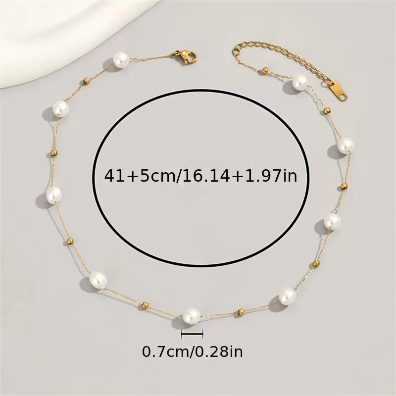 1pc Baroque Faux Pearl Necklace, Elegant Sexy Style Classic Exquisite Stone Beads Beaded Necklace Jewelry, Ideal For Daily Wear