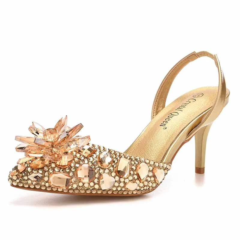 2.95" Stone Beaded Ankle Strap Heels Prom Shoes Middle Heeled Event Pumps