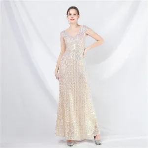 31621# New A- line Large Hem Dress Craft Beaded Sequined Long A- line Evening Dress