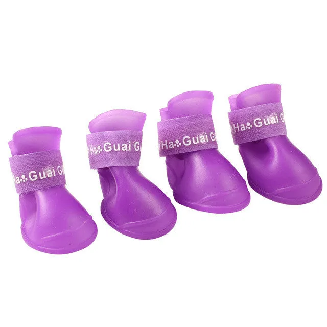 4PCS/set Lovely Dog Shoes Puppy Candy Colors Rubber Boots Waterproof Pet Rain Shoes Size S/M/L