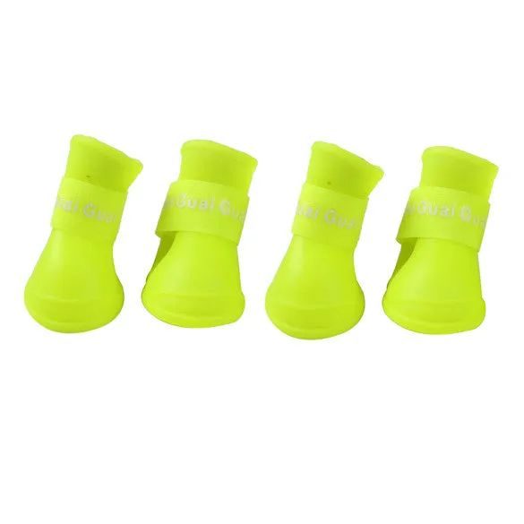 4PCS/set Lovely Dog Shoes Puppy Candy Colors Rubber Boots Waterproof Pet Rain Shoes Size S/M/L