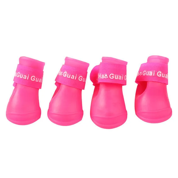 4PCS/set Lovely Dog Shoes Puppy Candy Colors Rubber Boots Waterproof Pet Rain Shoes Size S/M/L