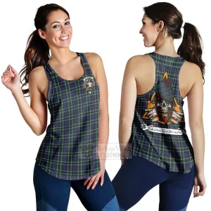 Allardice Tartan Women's Racerback Tanks with Family Crest and Bearded Skull Holding Bottles of Whiskey