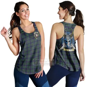 Allardice Tartan Women's Racerback Tanks with Family Crest Celtic Skull Style