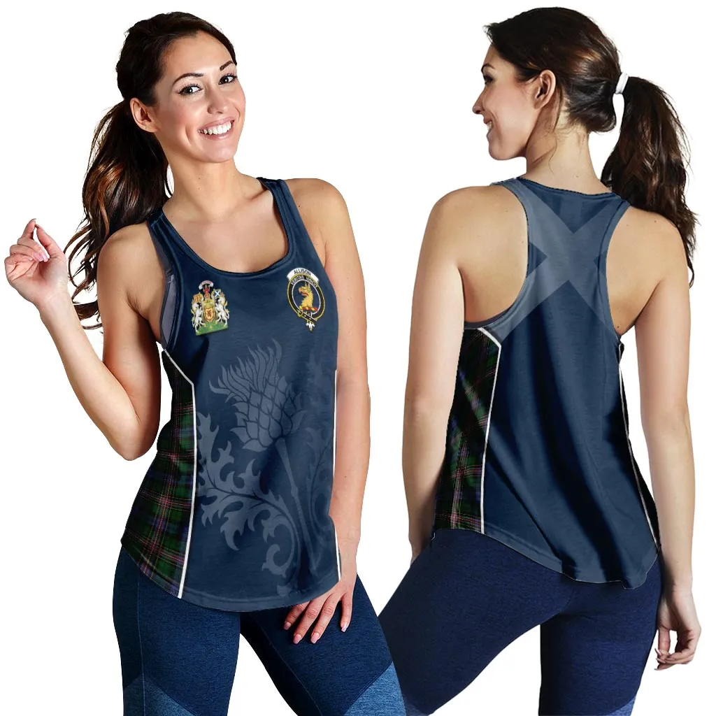 Allison Tartan Women's Racerback Tanks with Family Crest and Scottish Thistle Vibes Sport Style