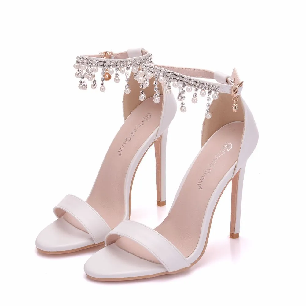 Amozae-  Women Elegant Party Sandals Ankle Strap Beading Open Toe Thin High Heels For Wedding Graduation Shoes Summer Sweet Girl H0003