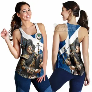 Anderson Tartan Women's Racerback Tanks with Family Crest Scottish Bagpiper Vibes