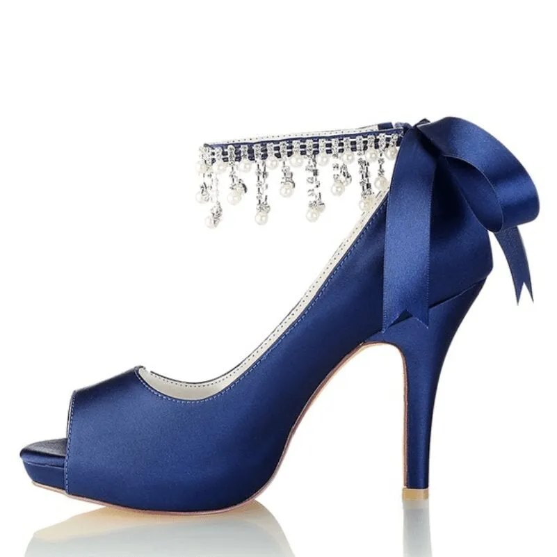 Ankle Strap Beaded Wedding Shoes Party Stiletto Party Heels