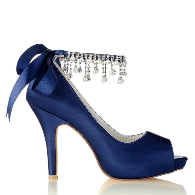 Ankle Strap Beaded Wedding Shoes Party Stiletto Party Heels