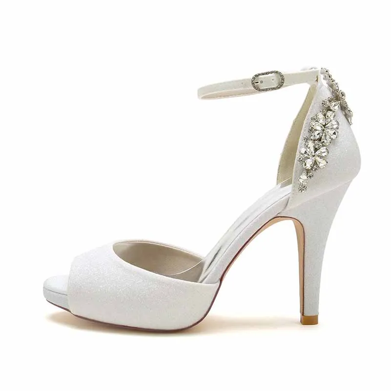 Ankle Strap Party Shoes Sparkling Pumps Open Toe Beaded Heels Shoes