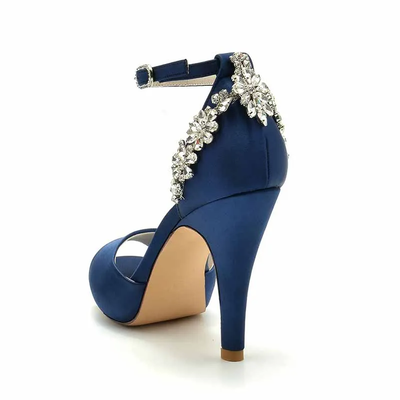 Ankle Strap Wedding Shoes Beaded Party Stiletto Open Toe Bridal Heels