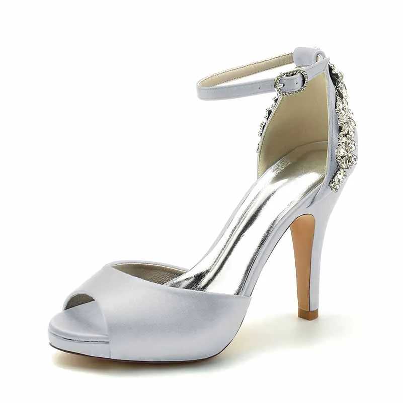 Ankle Strap Wedding Shoes Beaded Party Stiletto Open Toe Bridal Heels