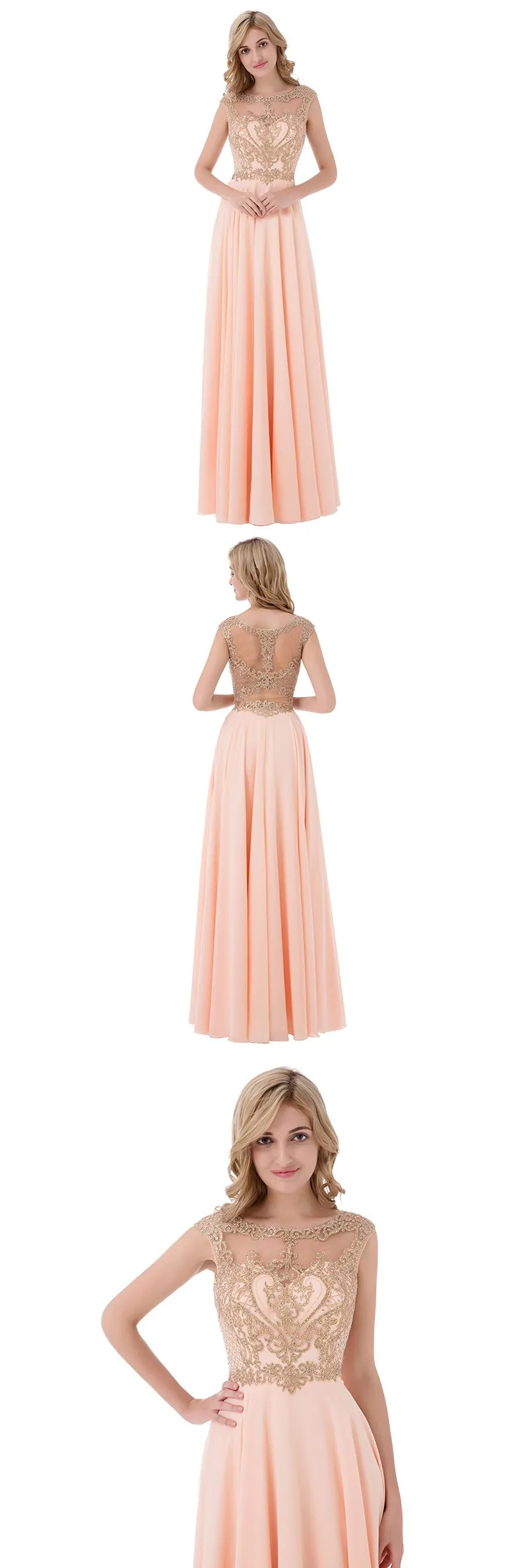 Applique Beaded Long Prom Dresses Dusty Pink Chiffon Evening Dresses A-Line Formal Dresses,LX475