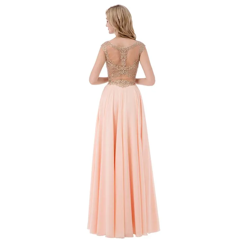 Applique Beaded Long Prom Dresses Dusty Pink Chiffon Evening Dresses A-Line Formal Dresses,LX475