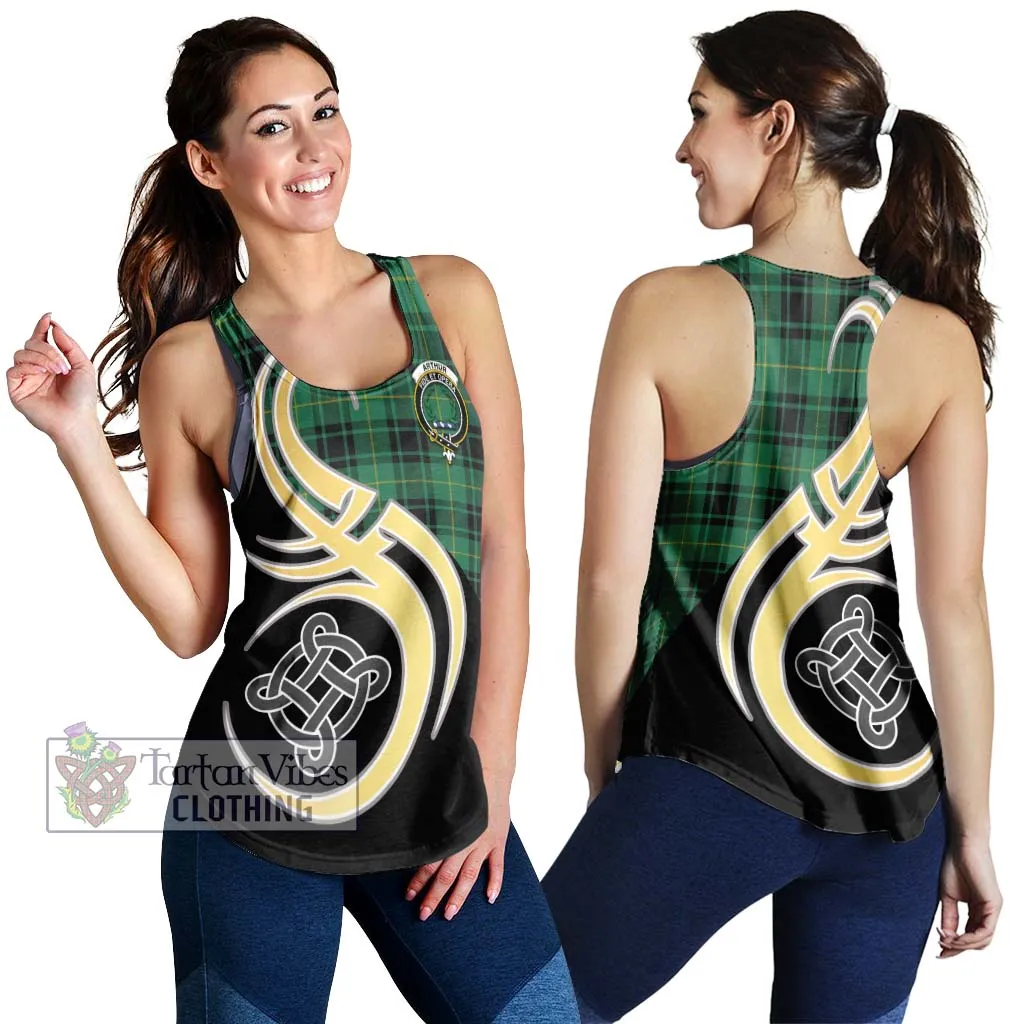 Arthur Ancient Tartan Women's Racerback Tanks with Family Crest and Celtic Symbol Style