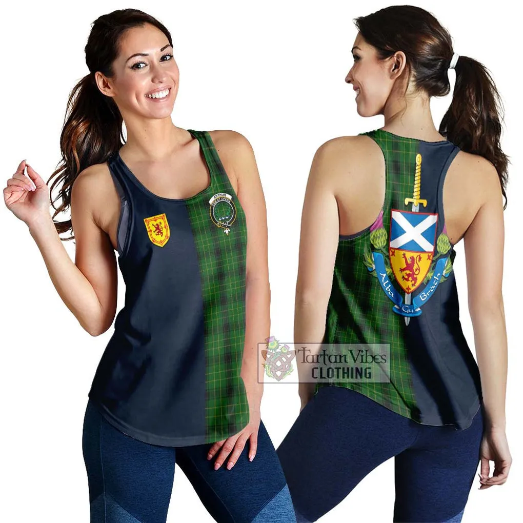 Arthur Highland Tartan Women's Racerback Tanks Alba with Scottish Lion Royal Arm Half Style