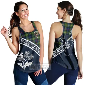 Baillie (Bailey) Tartan Women's Racerback Tanks Featuring Thistle and Scotland Map