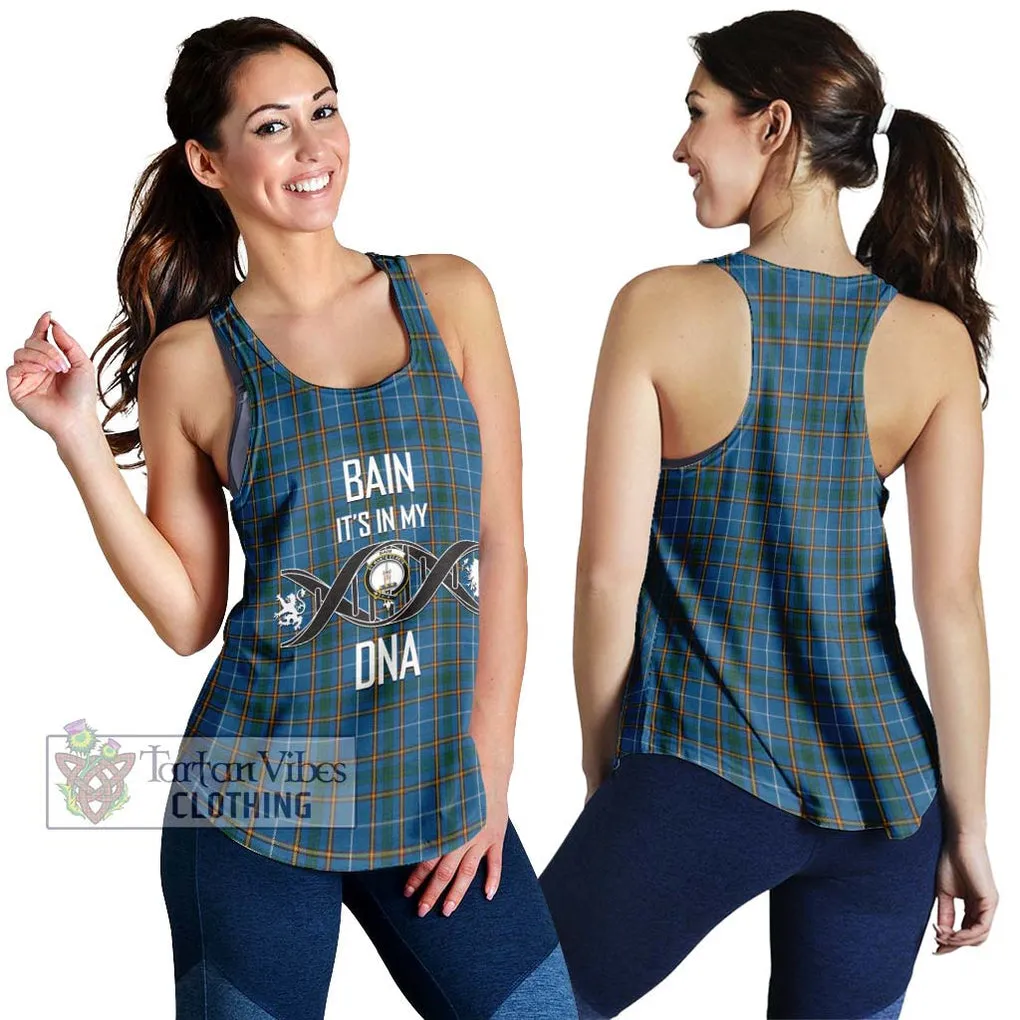 Bain Tartan Women's Racerback Tanks with Family Crest DNA In Me Style