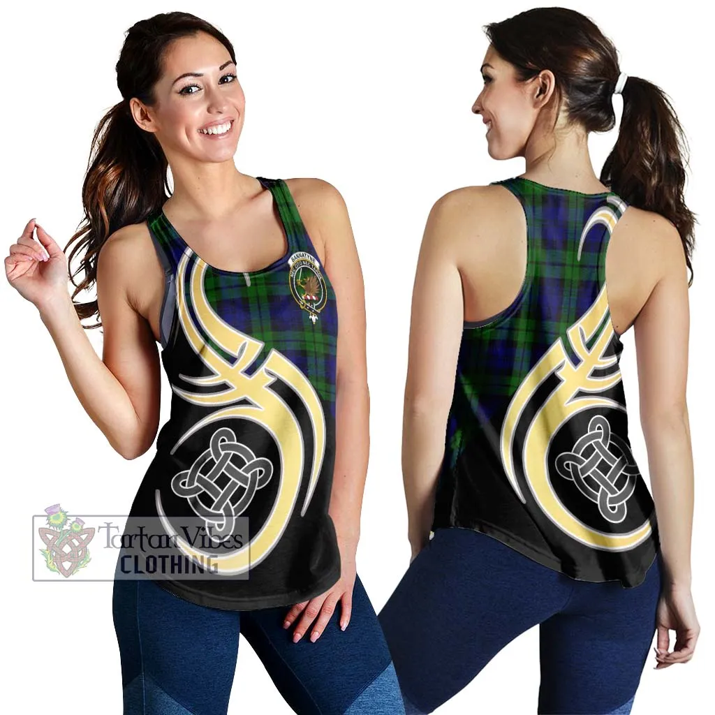 Bannatyne Tartan Women's Racerback Tanks with Family Crest and Celtic Symbol Style