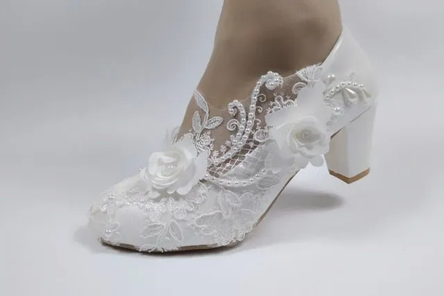 BAOYAFANG Bodacious White Flower High Heel Platform or Wedge Shoes