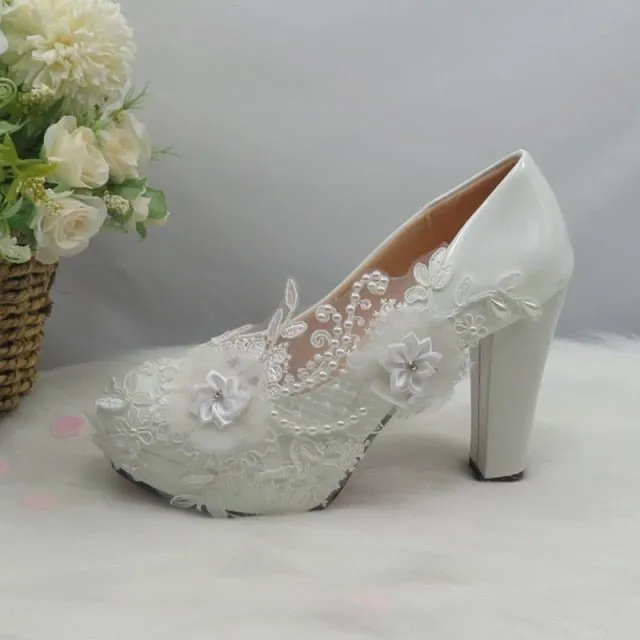 BAOYAFANG Bodacious White Flower High Heel Platform or Wedge Shoes