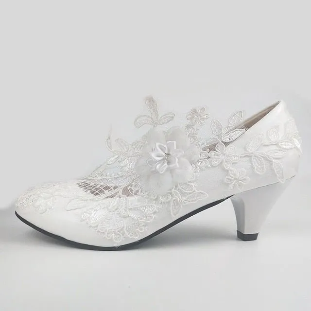 BAOYAFANG Bodacious White Flower High Heel Platform or Wedge Shoes