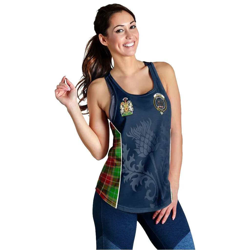 Baxter Modern Tartan Women's Racerback Tanks with Family Crest and Scottish Thistle Vibes Sport Style