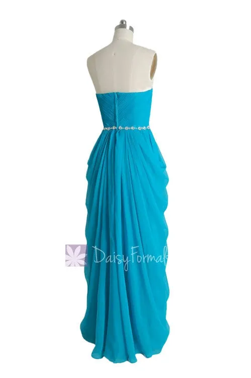 Beaded Blue Chiffon Dress Beach Wedding Dress Long Sweetheart Bridesmaid Dress(PR72168)