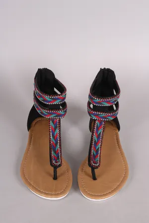 Beaded Chevron T-Strap Thong Flat Sandal