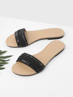 Beaded Detail Slide Sandals