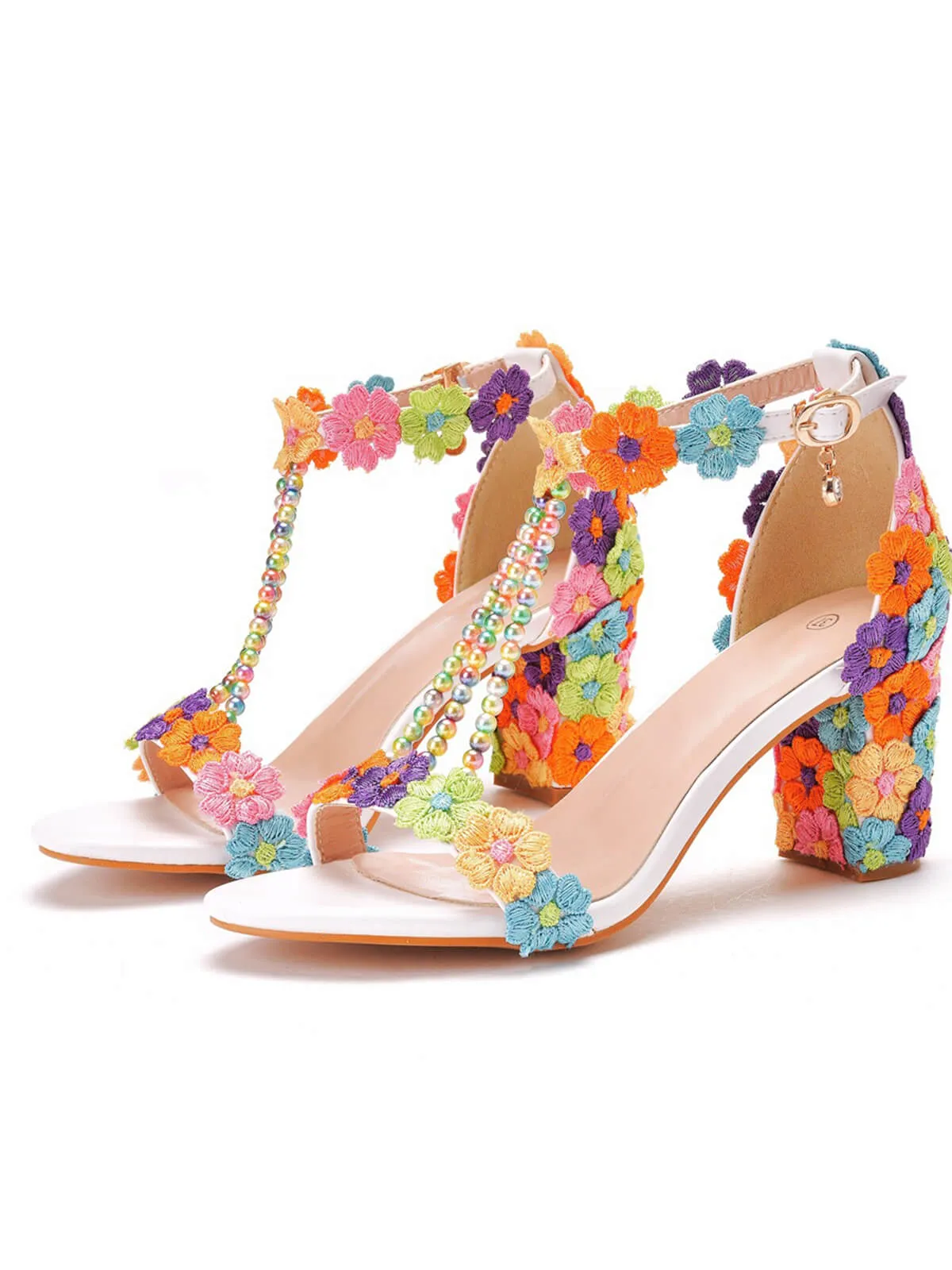 Beaded Flower Hand Embroidered High Heeled Sandals