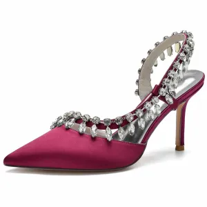 Beaded Wedding Satin Heels Ankle Strap Pumps Party Heels