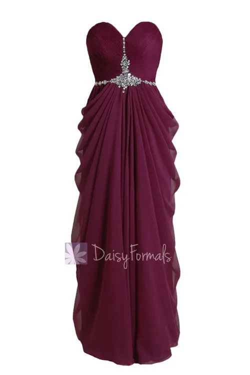 Beatiful Sweetheart Wine Red Prom Dress Beaded A-line Chiffon Evening Dress(PR72168)