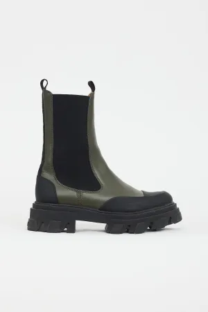 Black & Green Leather Chelsea Boot