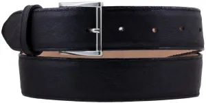 Black Western Cowboy Belt Elephant Print Leather - Silver Buckle