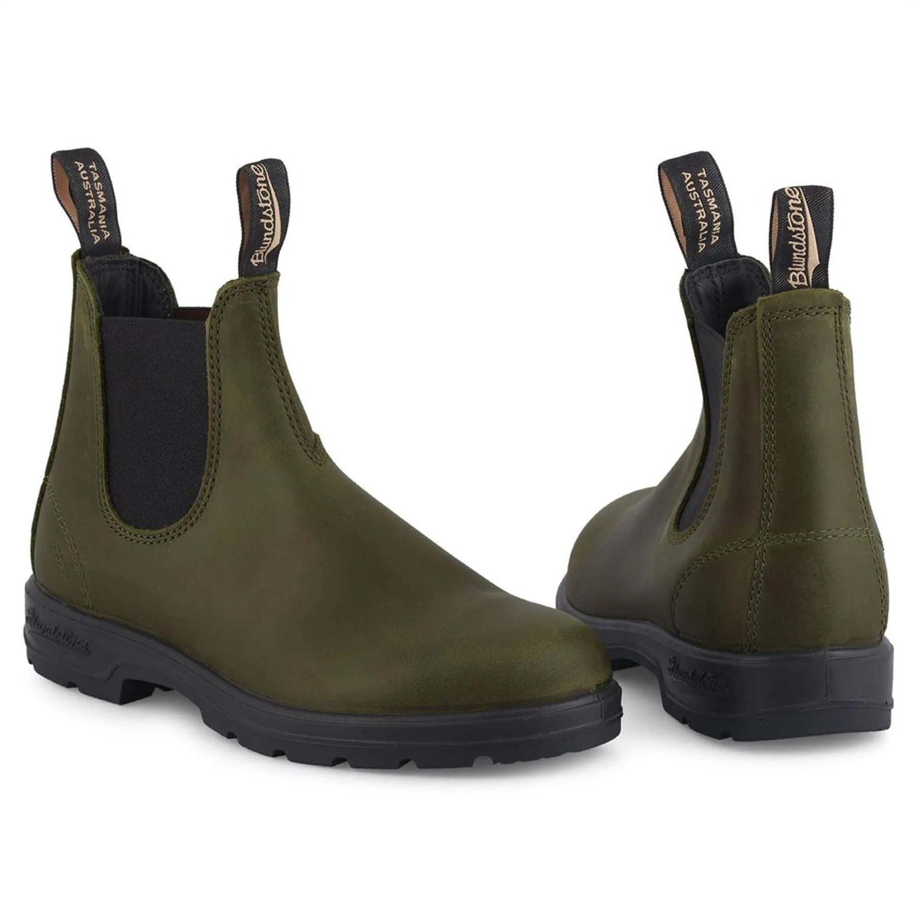 Blundstone 2052 Green Leather Chelsea Boots Olive Khaki Classic Slip On