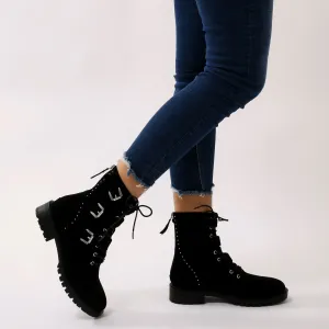 Bramble Buckled Biker Boots in Black Faux Suede