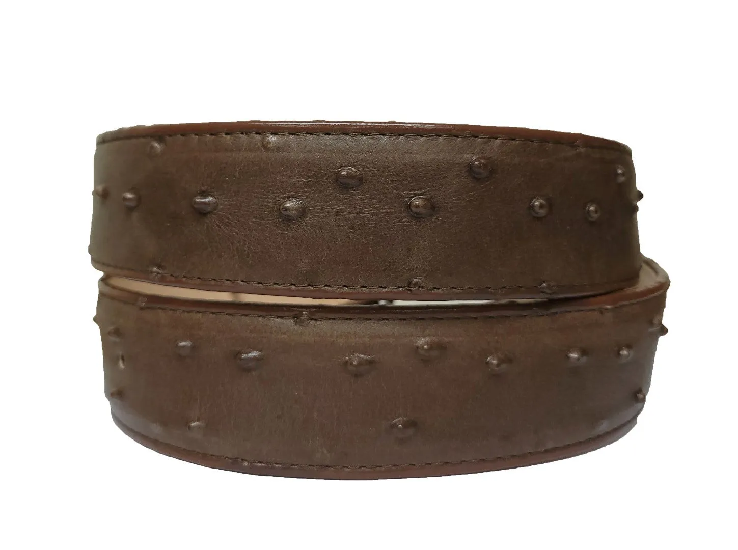 Brown Western Cowboy Belt Ostrich Quill Print Leather - Rodeo Buckle