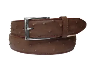 Brown Western Cowboy Belt Ostrich Quill Print Leather - Silver Buckle