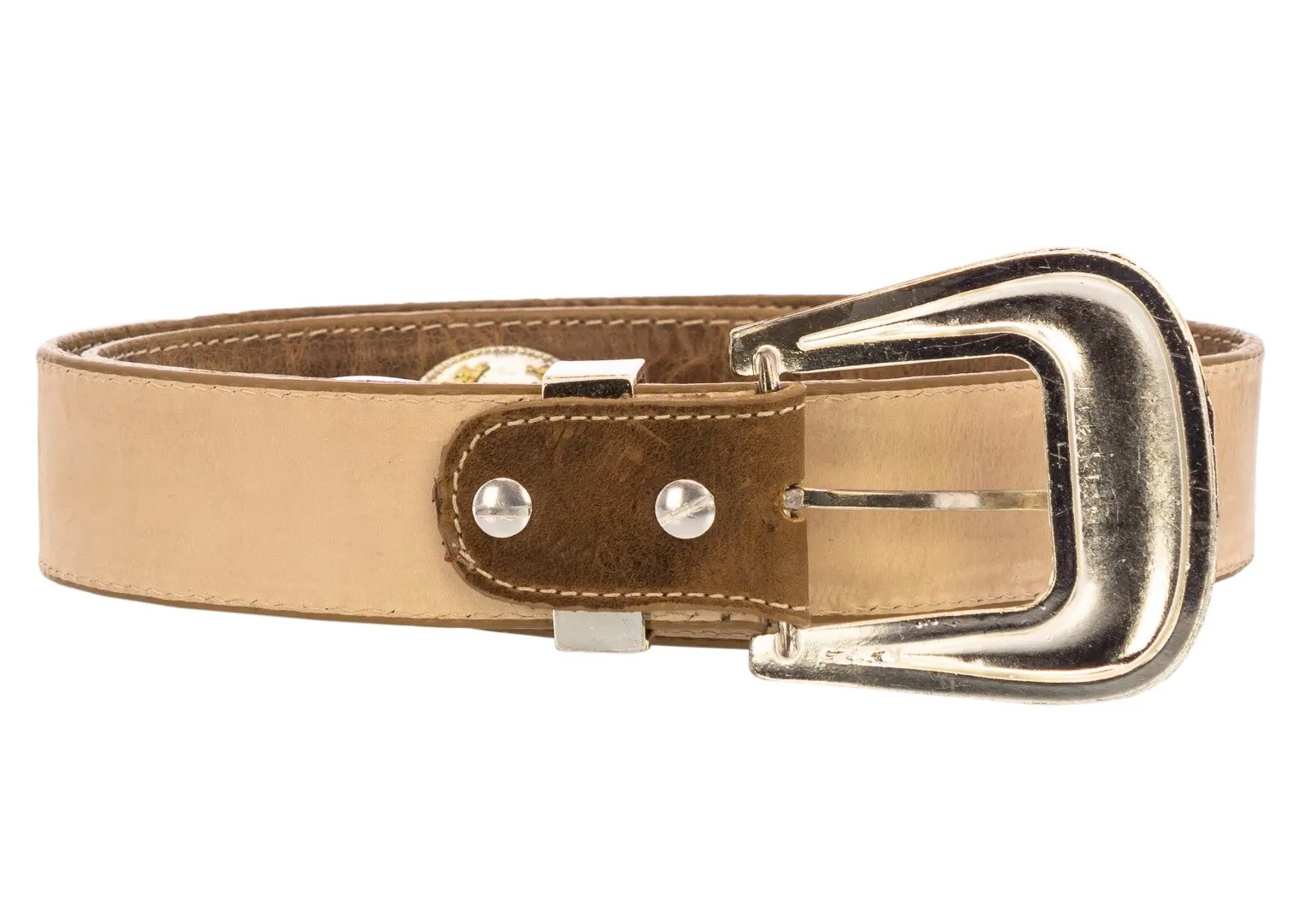 Brown Western Cowboy Leather Belt Horse Concho Cinto - Silver Buckle