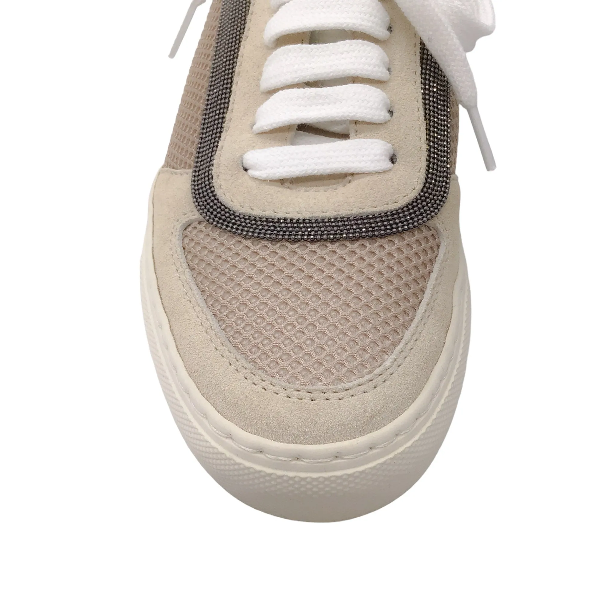 Brunello Cucinelli Beige / Blush Pink Monili Beaded Suede and Mesh Sneakers