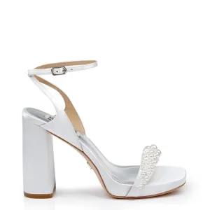 Calida - Satin Block Heels with Pearled Vamp - Soft White