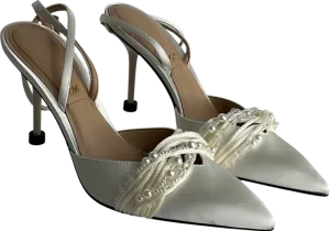 Charles & Keith White Leda Beaded Satin Ankle-strap Pumps UK 5 EU 38 👠