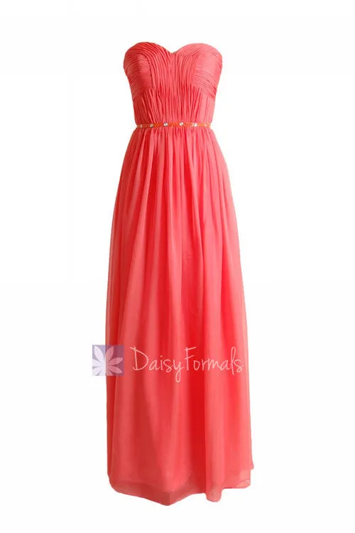 Charming Long Sweetheart Beaded Chiffon Bridesmaid Dress Evening Formal Dress(BM1037)