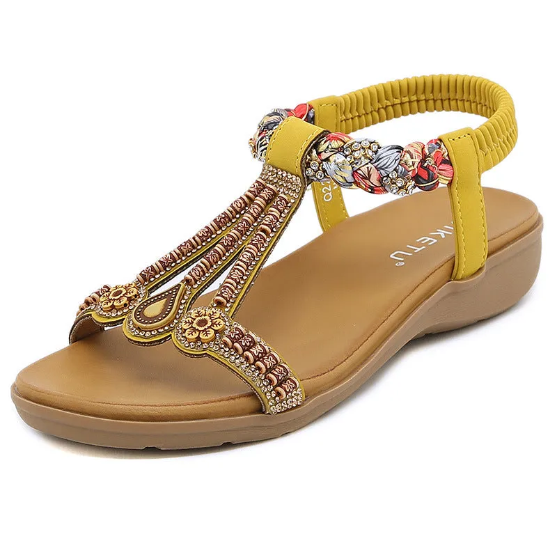 Cilool Elastic Band Bohemian Sandals Comfortable Beaded Sandals