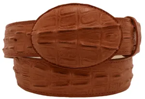 Cognac Western Belt Crocodile Tail Print Leather - Rodeo Buckle