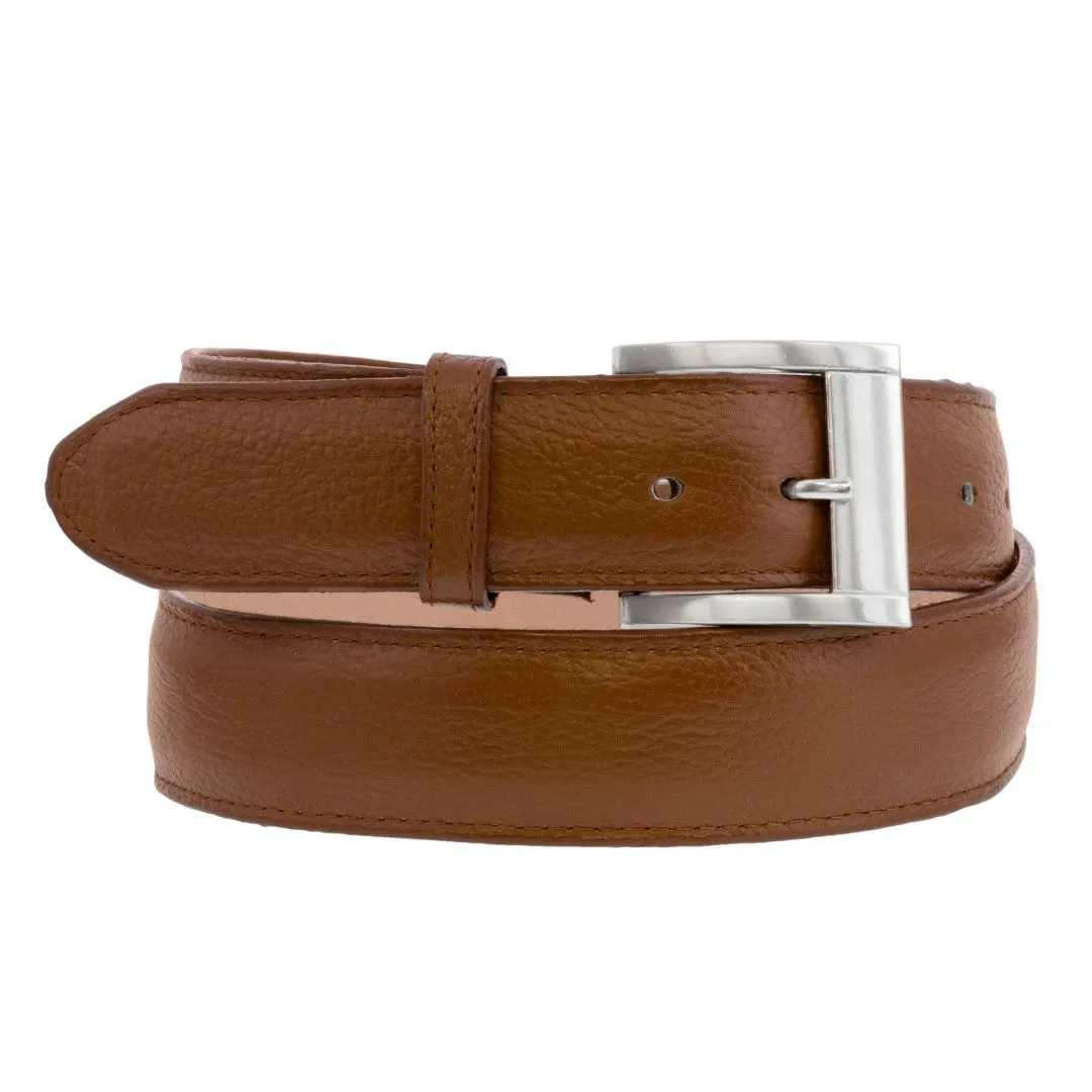 Cognac Western Cowboy Belt Solid Grain Leather - Silver Buckle