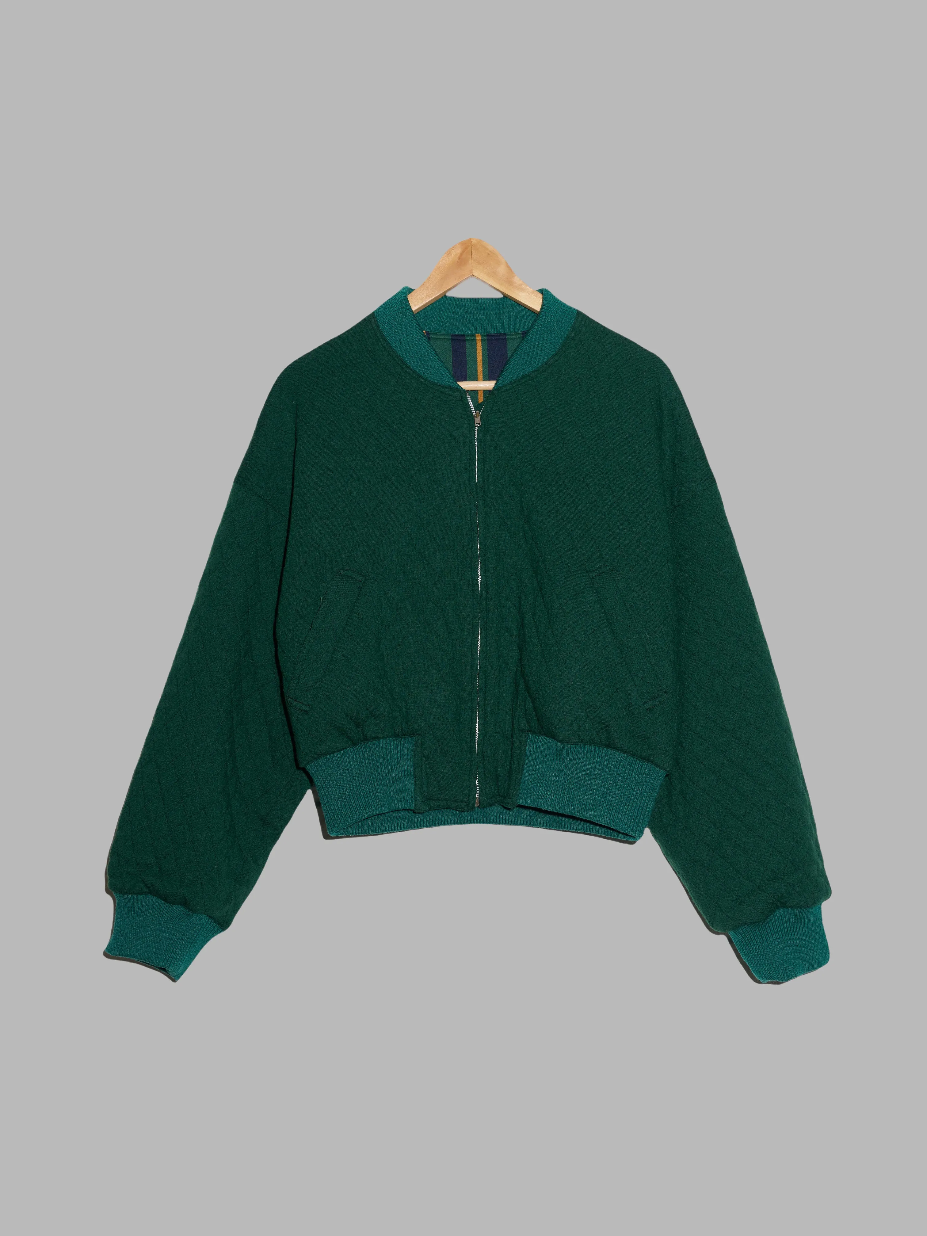 Composition by Kenzo 1980s quilted green reversible striped bomber jacket - 38