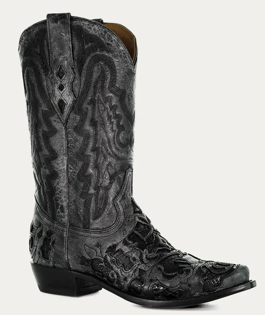 CORRAL MENS BLACK ALLIGATOR INLAY BOOTS STYLE A4116